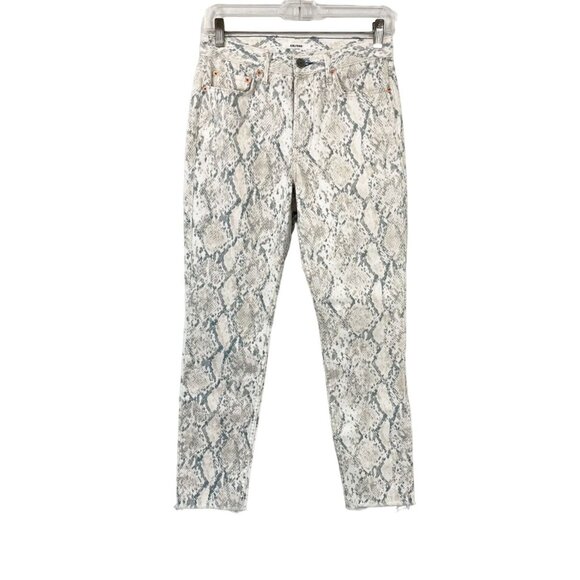 Grlfrnd Karolina Snakeskin Print Jeans Frayed Hem Animal Print - Size 26 - Picture 1 of 11